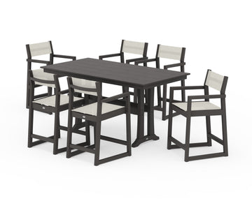 EDGE Sling Arm Chair 7-Piece Farmhouse Counter Set with Trestle Legs
