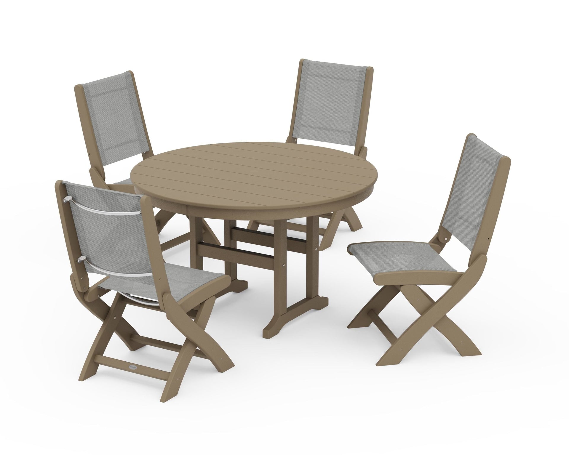 Coastal Folding Side Chair 5-Piece Round Dining Set