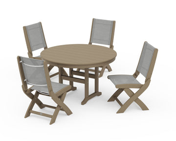 Coastal Folding Side Chair 5-Piece Round Dining Set