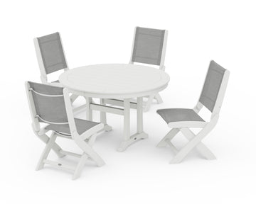 Coastal Folding Side Chair 5-Piece Round Dining Set With Trestle Legs
