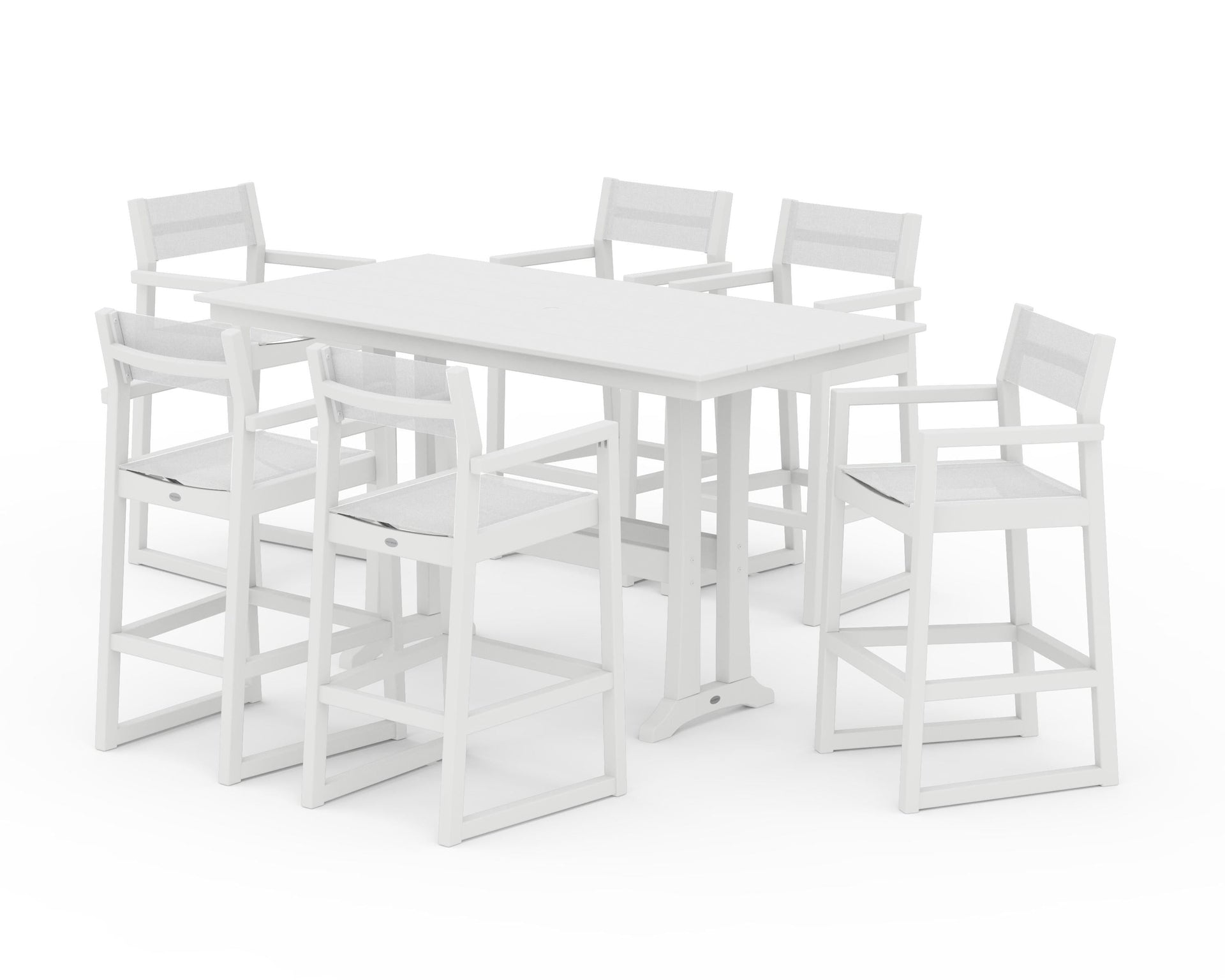 EDGE Sling Arm Chair 7-Piece Farmhouse Bar Set with Trestle Legs
