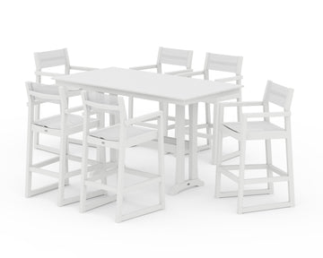 EDGE Sling Arm Chair 7-Piece Farmhouse Bar Set with Trestle Legs