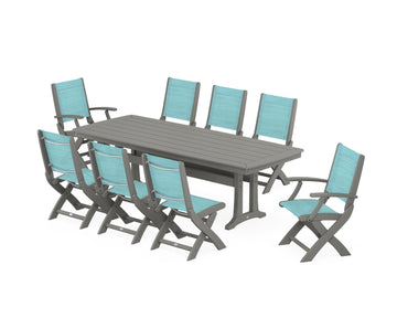 Coastal Folding 9-Piece Dining Set with Trestle Legs