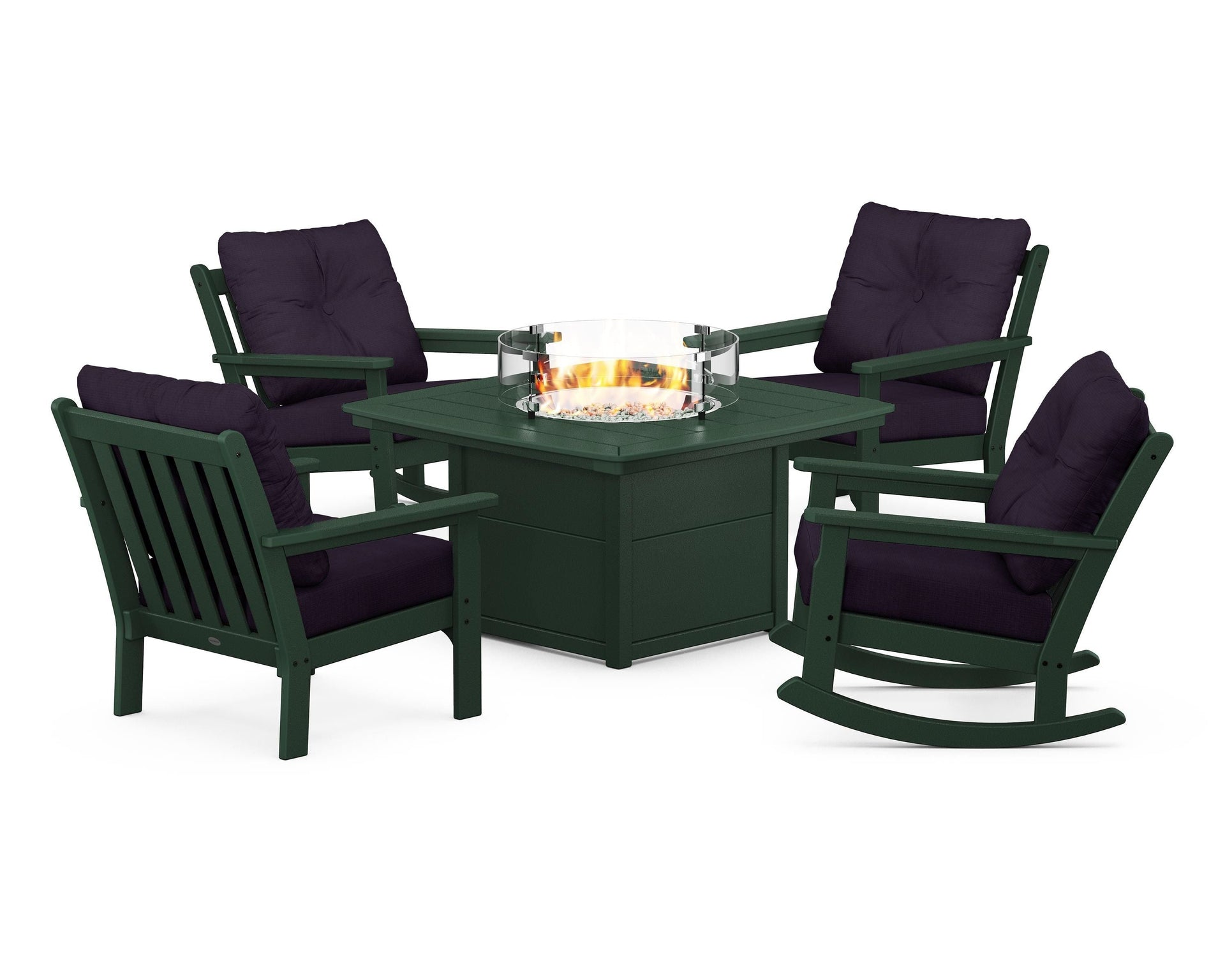 Vineyard 5-Piece Deep Seating Rocking Chair Conversation Set with Fire Pit Table