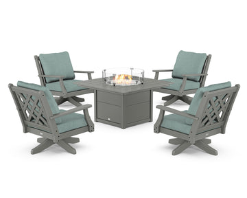 Wovendale 5-Piece Deep Seating Swivel Conversation Set with Fire Pit Table
