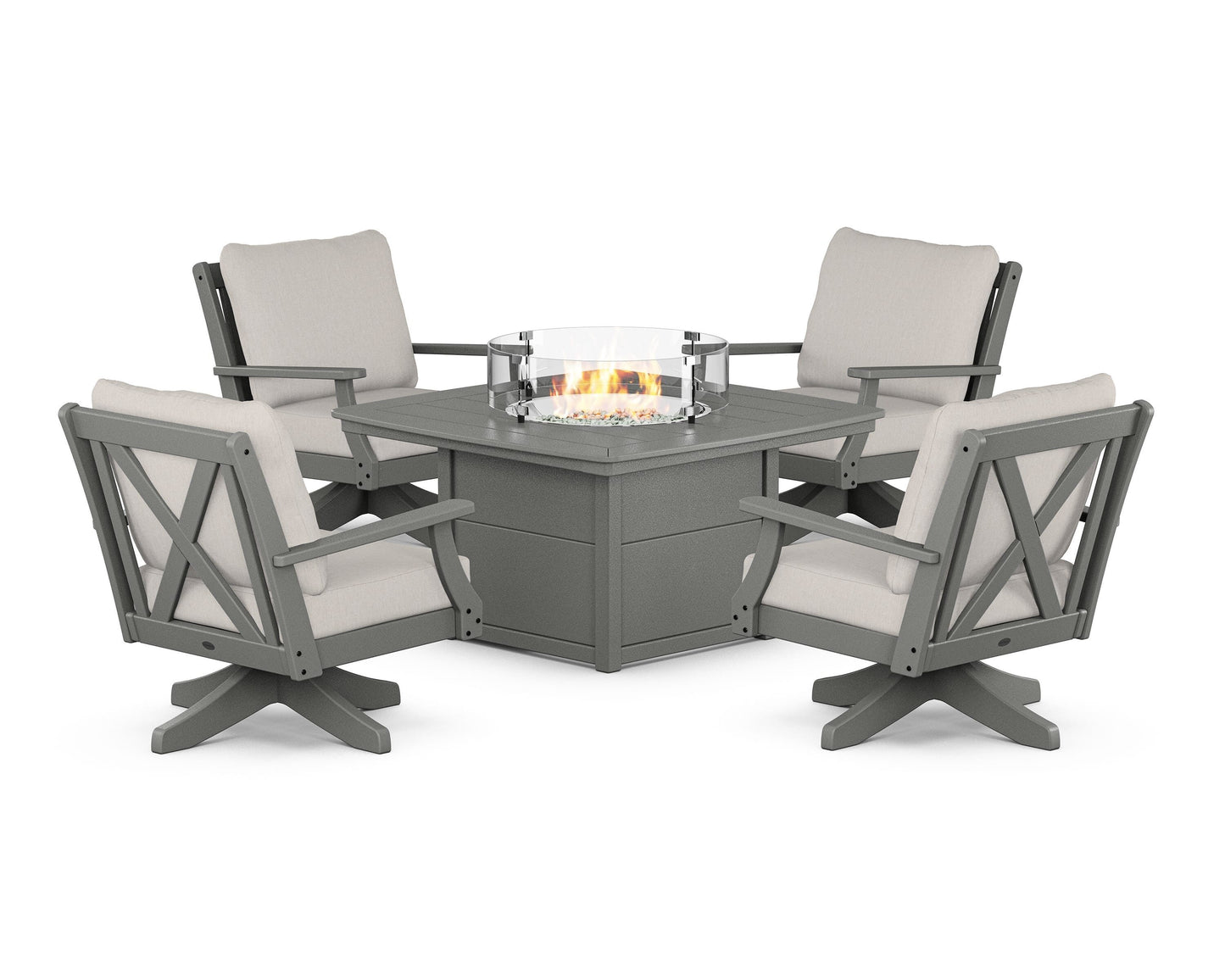 Braxton 5-Piece Deep Seating Swivel Conversation Set with Fire Pit Table
