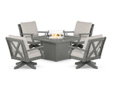 Braxton 5-Piece Deep Seating Swivel Conversation Set with Fire Pit Table