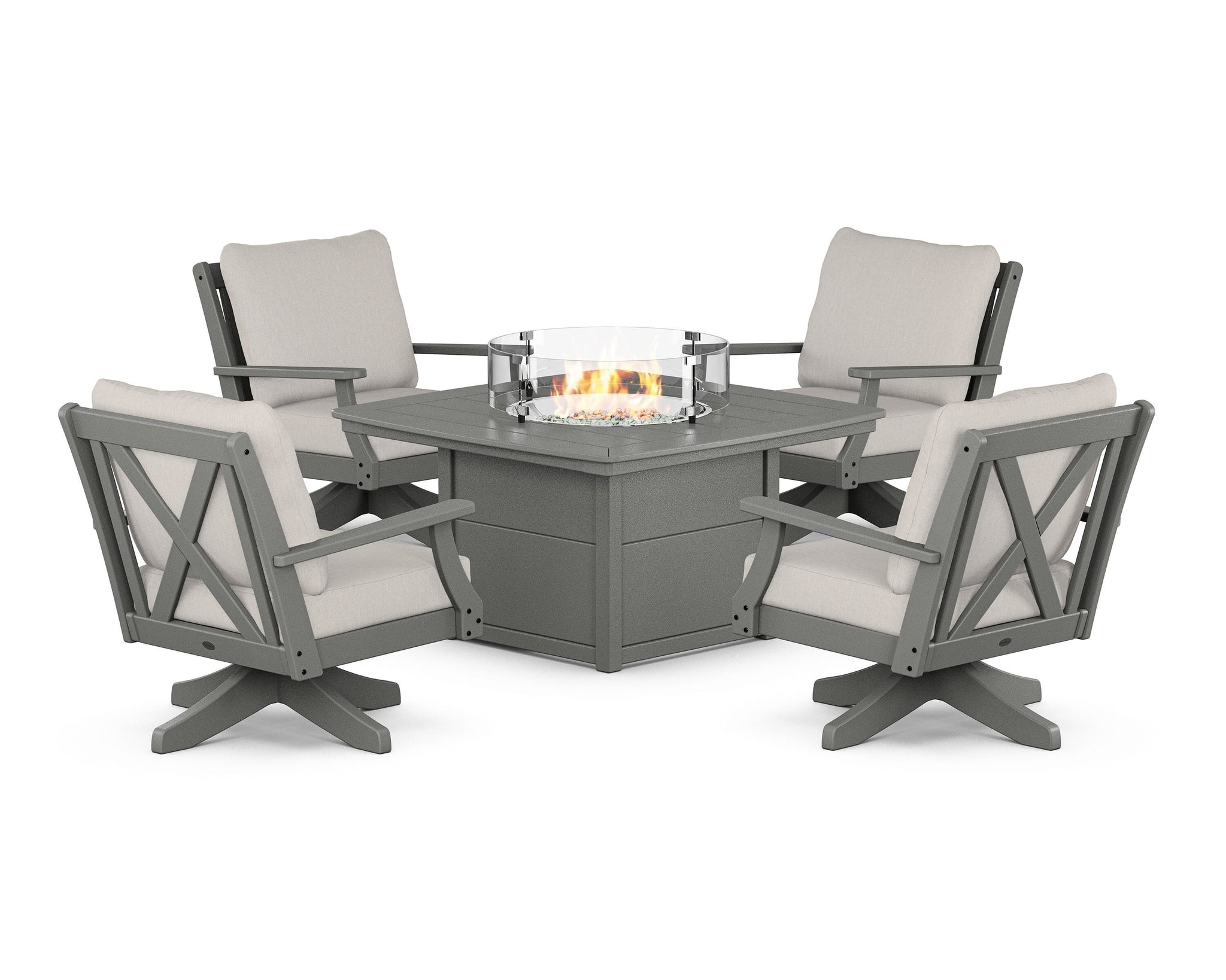Braxton 5-Piece Deep Seating Swivel Conversation Set with Fire Pit Table
