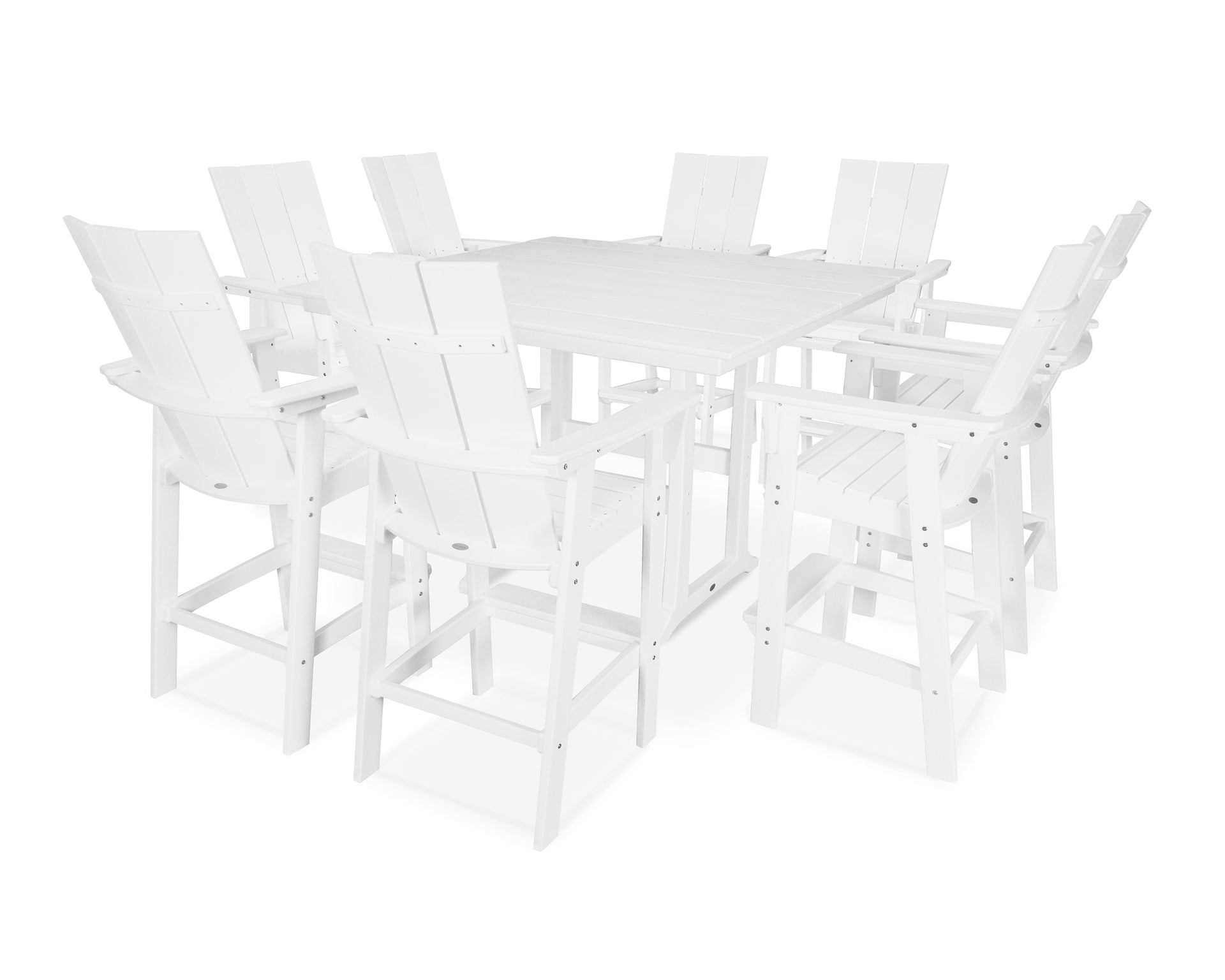 Modern Curveback Adirondack 9-Piece Farmhouse Trestle Bar Set