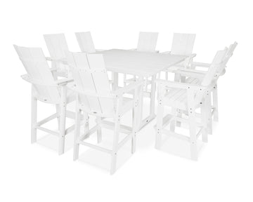 Modern Curveback Adirondack 9-Piece Farmhouse Trestle Bar Set