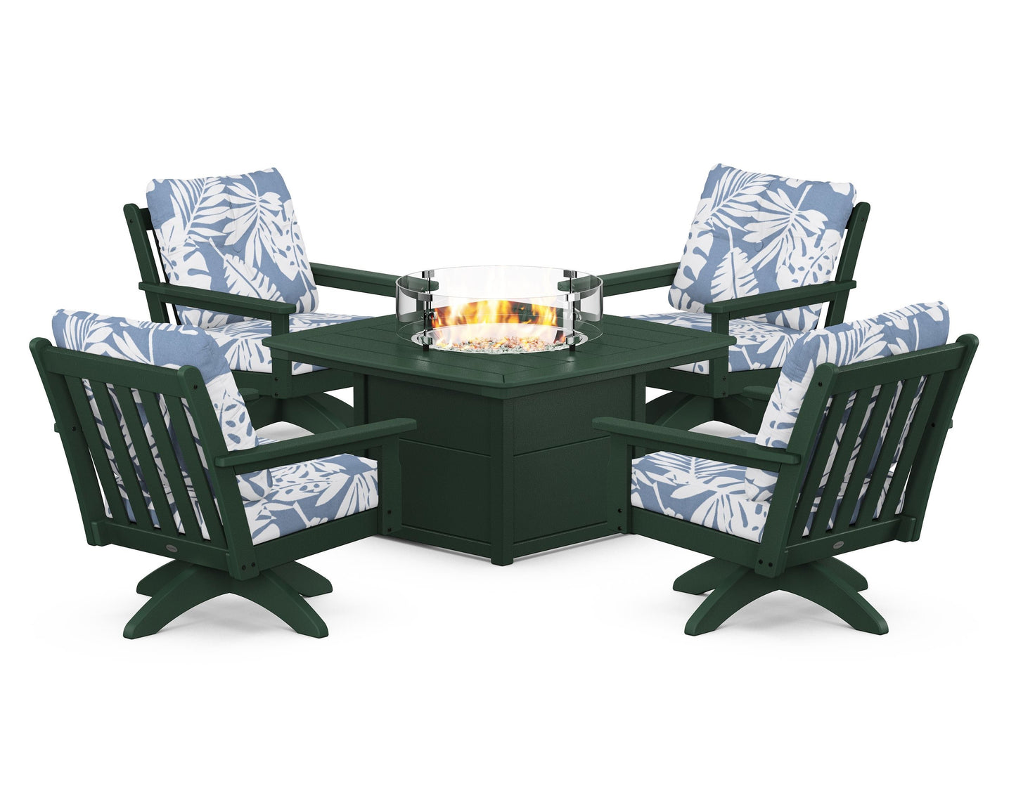 Vineyard 5-Piece Deep Seating Swivel Conversation Set with Fire Pit Table