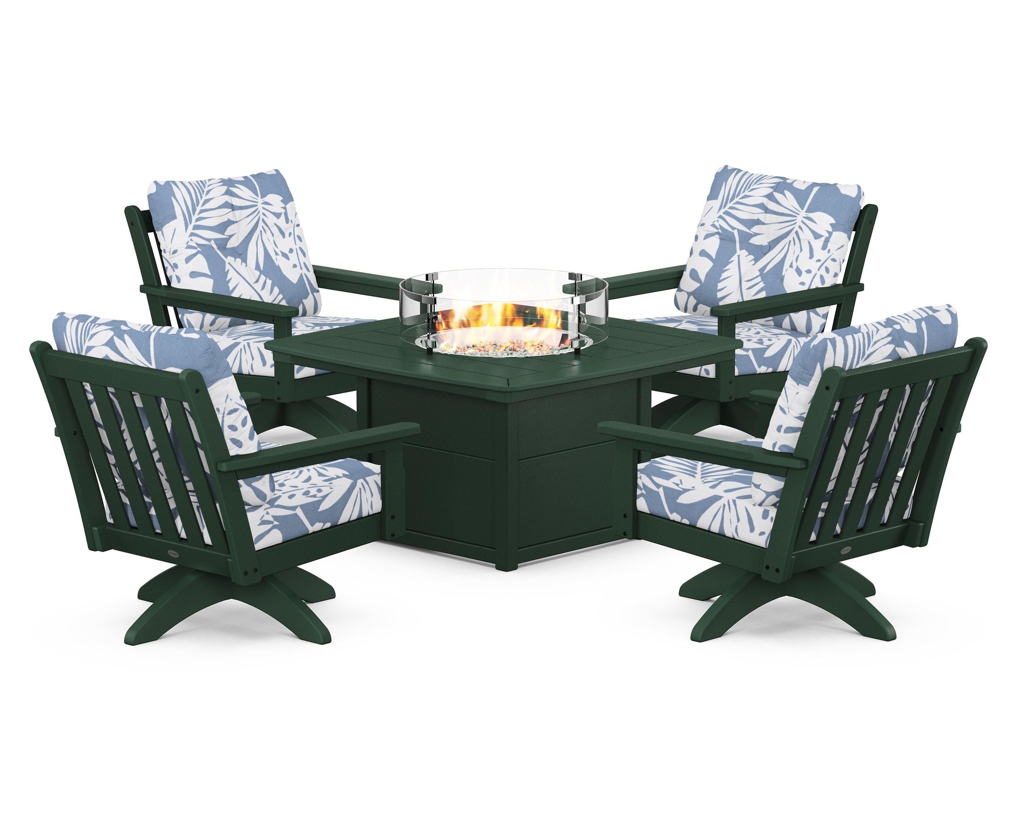 Vineyard 5-Piece Deep Seating Swivel Conversation Set with Fire Pit Table