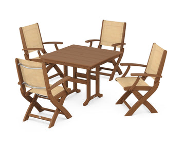 Coastal Folding Chair 5-Piece Farmhouse Dining Set