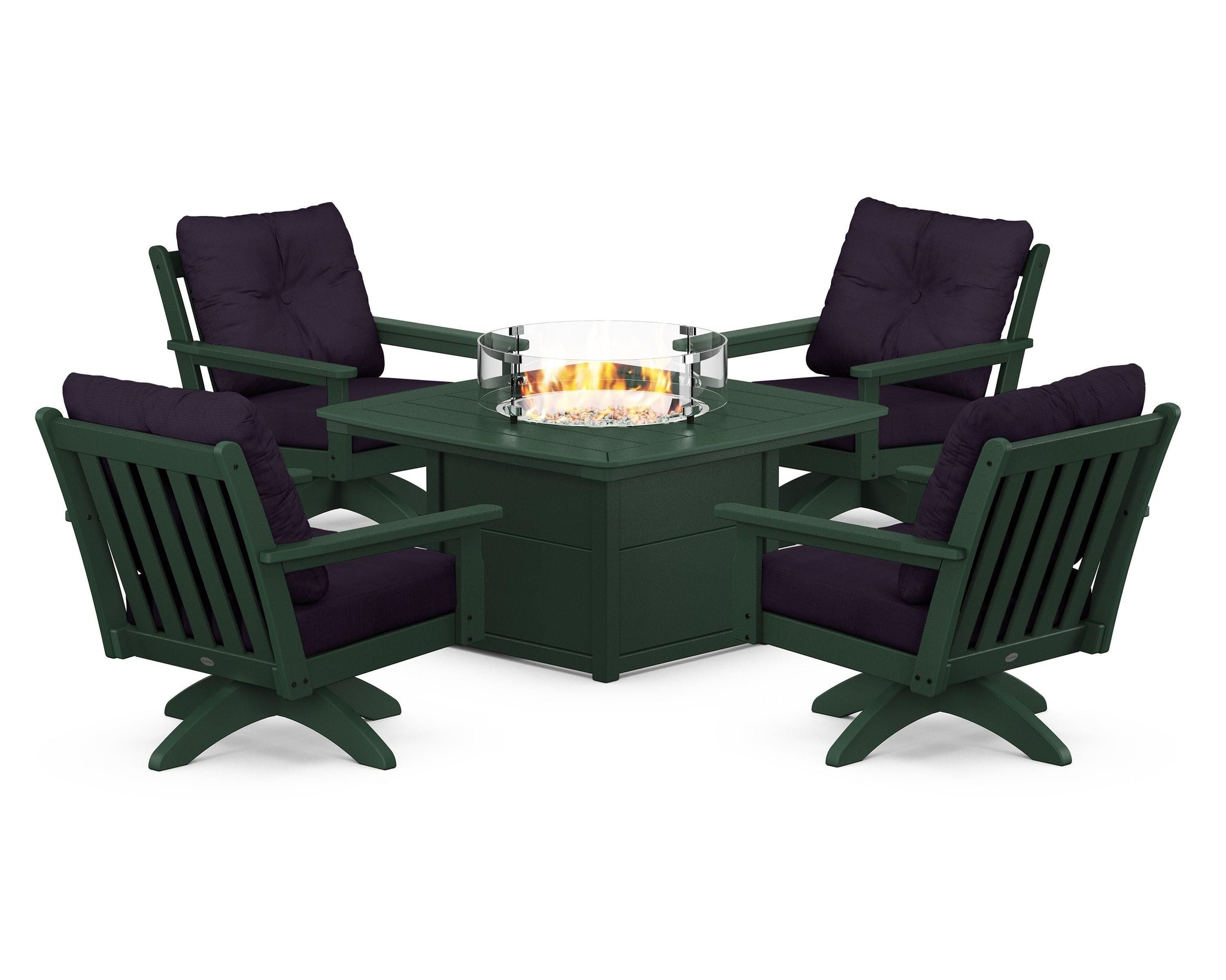 Vineyard 5-Piece Deep Seating Swivel Conversation Set with Fire Pit Table