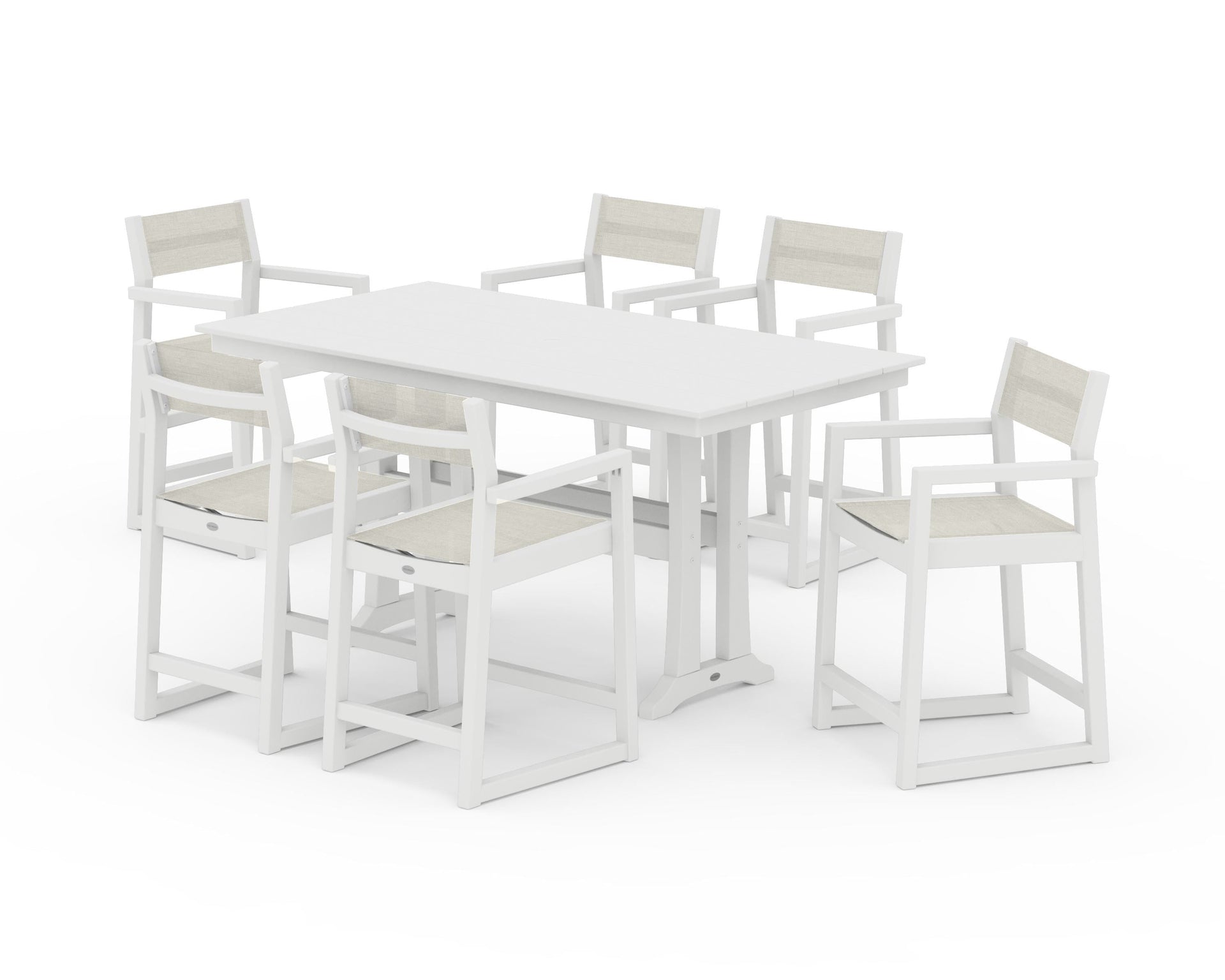 EDGE Sling Arm Chair 7-Piece Farmhouse Counter Set with Trestle Legs