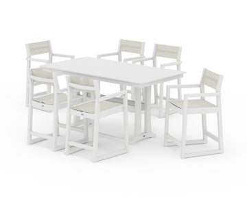 EDGE Sling Arm Chair 7-Piece Farmhouse Counter Set with Trestle Legs