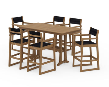EDGE Sling Arm Chair 7-Piece Farmhouse Bar Set with Trestle Legs