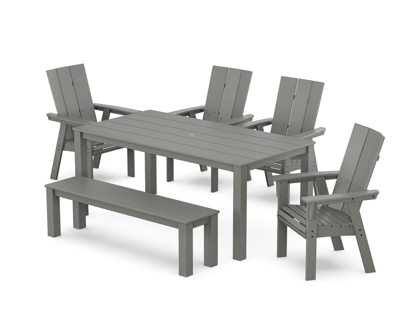 Modern Curveback Adirondack 6-Piece Parsons Dining Set with Bench