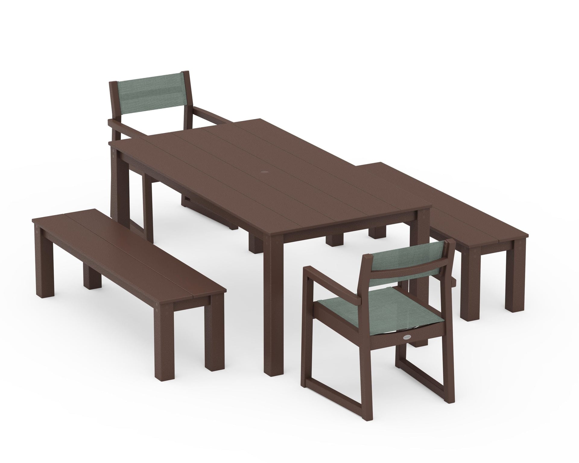 EDGE Sling Arm Chair 5-Piece Parsons Dining Set with Benches