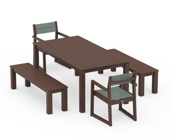 EDGE Sling Arm Chair 5-Piece Parsons Dining Set with Benches