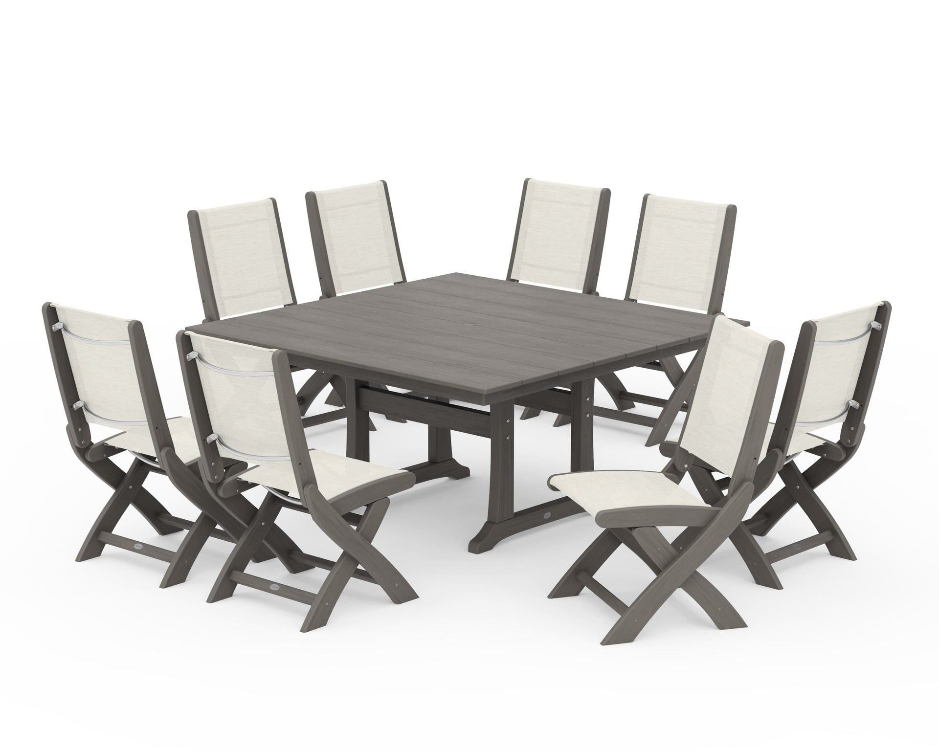 Coastal Folding Side Chair 9-Piece Farmhouse Dining Set