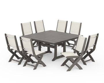 Coastal Folding Side Chair 9-Piece Farmhouse Dining Set