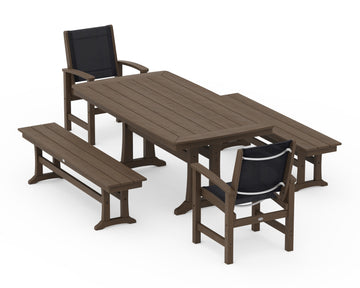 Coastal 5-Piece Dining Set with Trestle Legs and Benches
