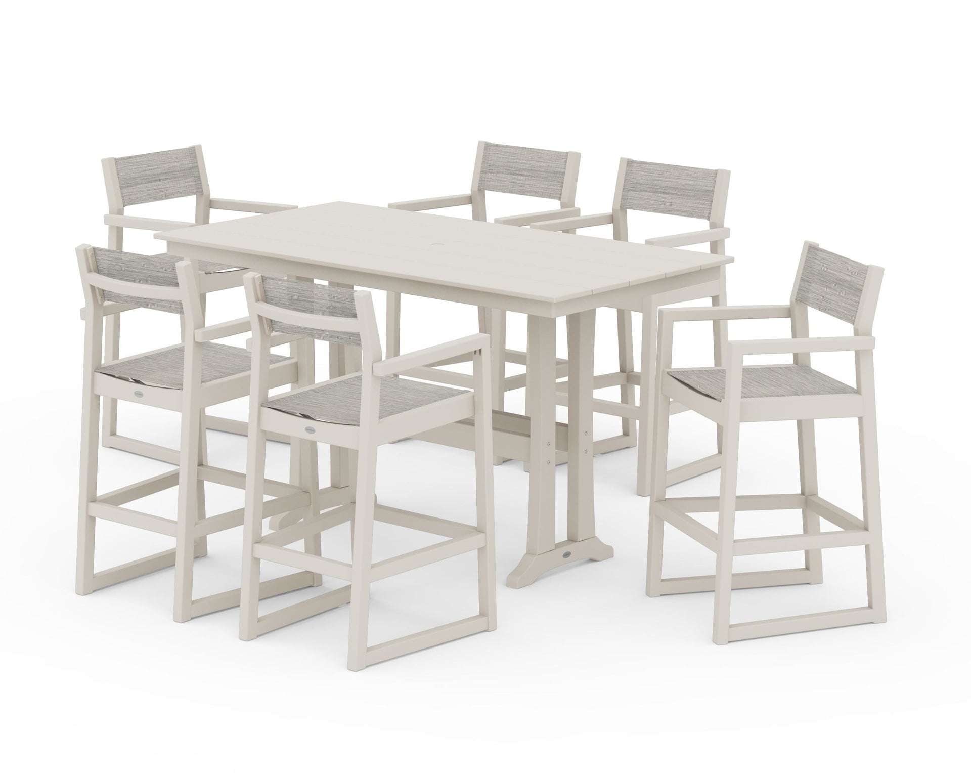EDGE Sling Arm Chair 7-Piece Farmhouse Bar Set with Trestle Legs