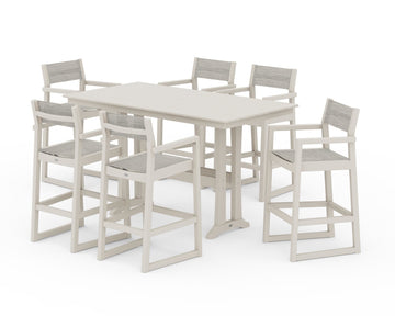 EDGE Sling Arm Chair 7-Piece Farmhouse Bar Set with Trestle Legs