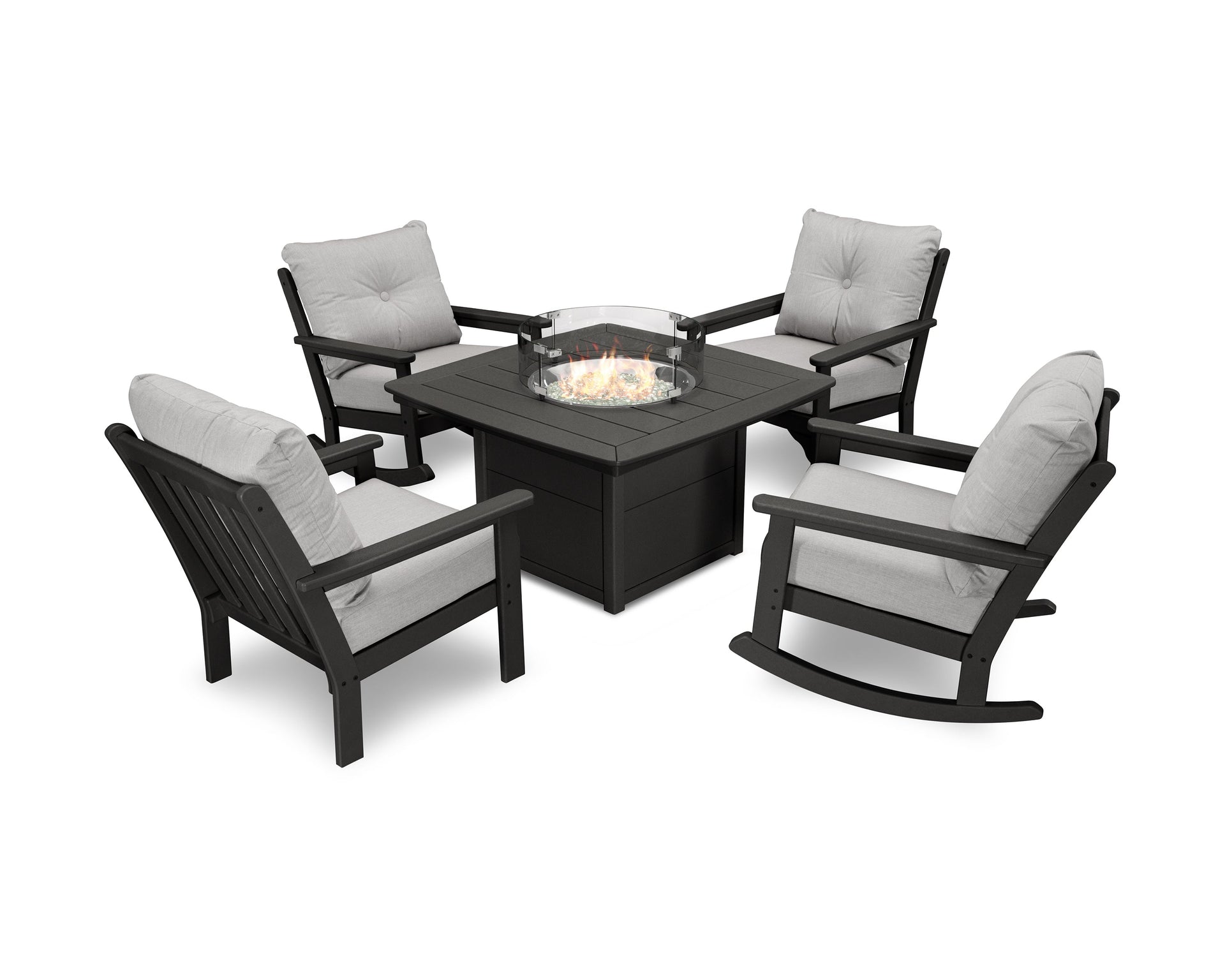 Vineyard 5-Piece Deep Seating Rocking Chair Conversation Set with Fire Pit Table