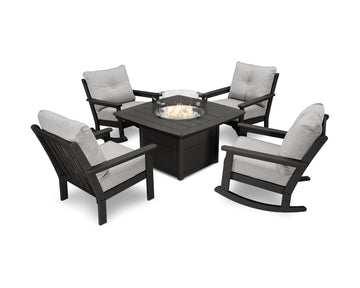 Vineyard 5-Piece Deep Seating Rocking Chair Conversation Set with Fire Pit Table