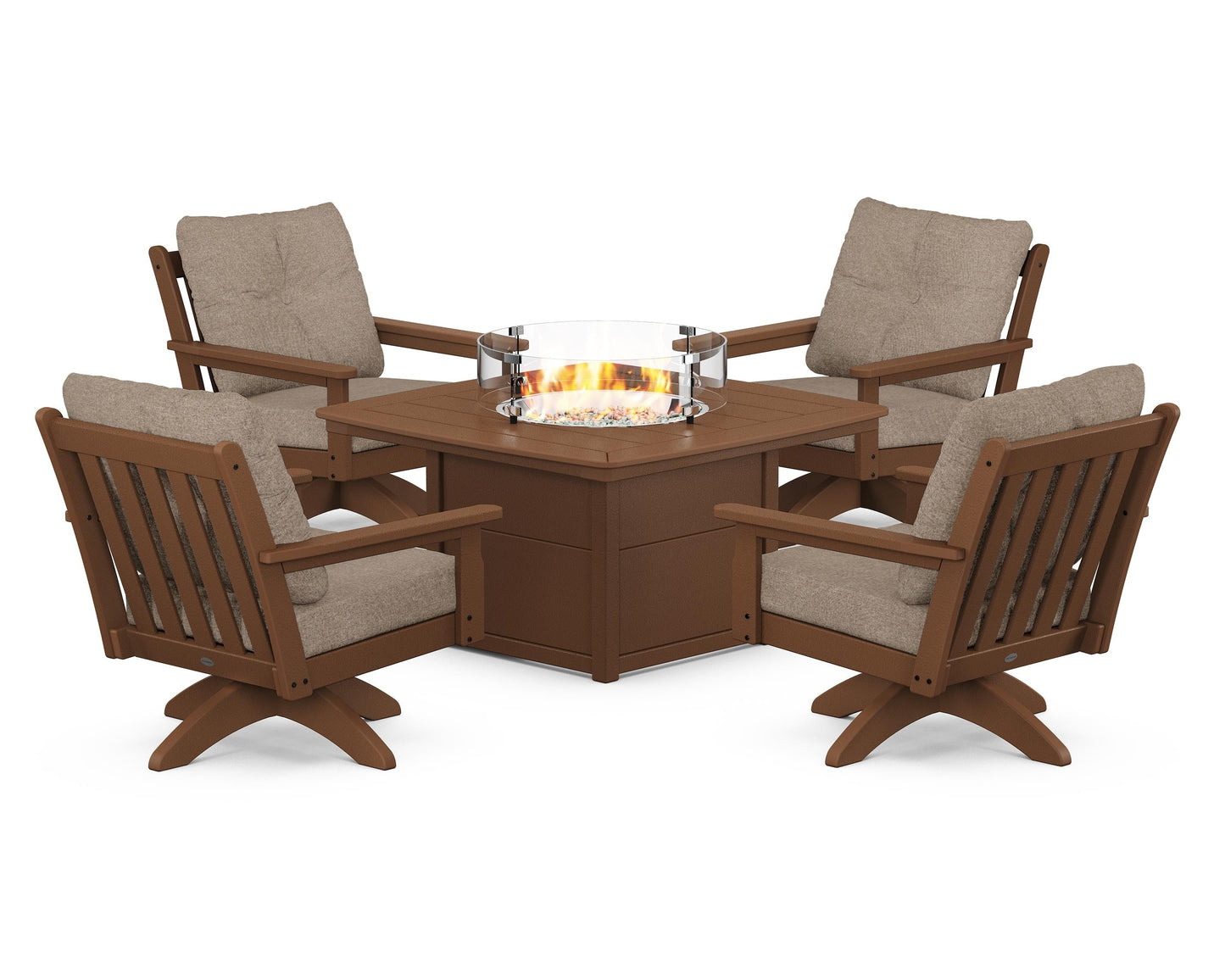 Vineyard 5-Piece Deep Seating Swivel Conversation Set with Fire Pit Table