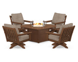 Vineyard 5-Piece Deep Seating Swivel Conversation Set with Fire Pit Table