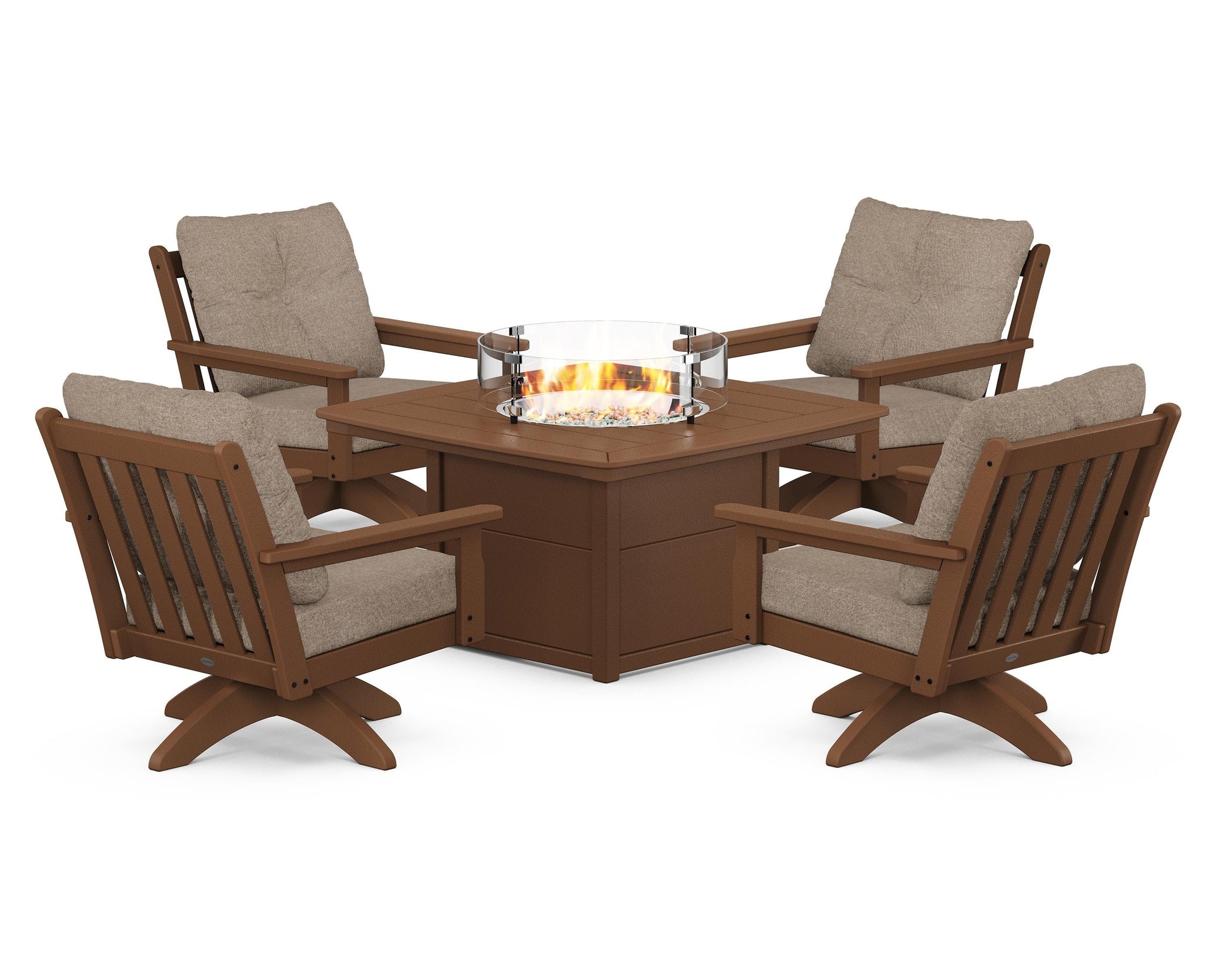 Vineyard 5-Piece Deep Seating Swivel Conversation Set with Fire Pit Table