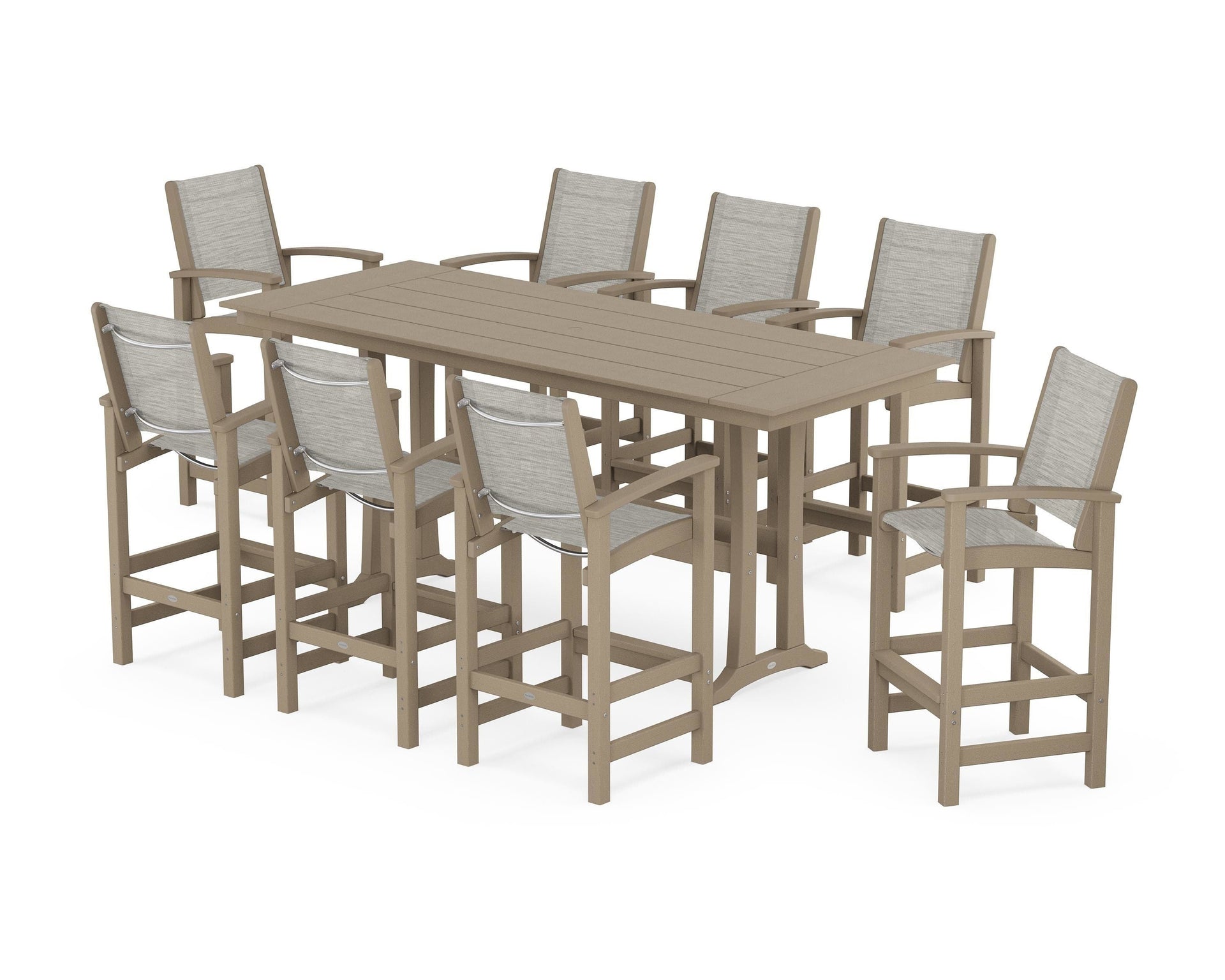 Coastal 9-Piece Farmhouse Bar Set with Trestle Legs
