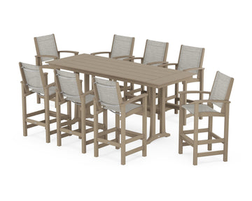 Coastal 9-Piece Farmhouse Bar Set with Trestle Legs