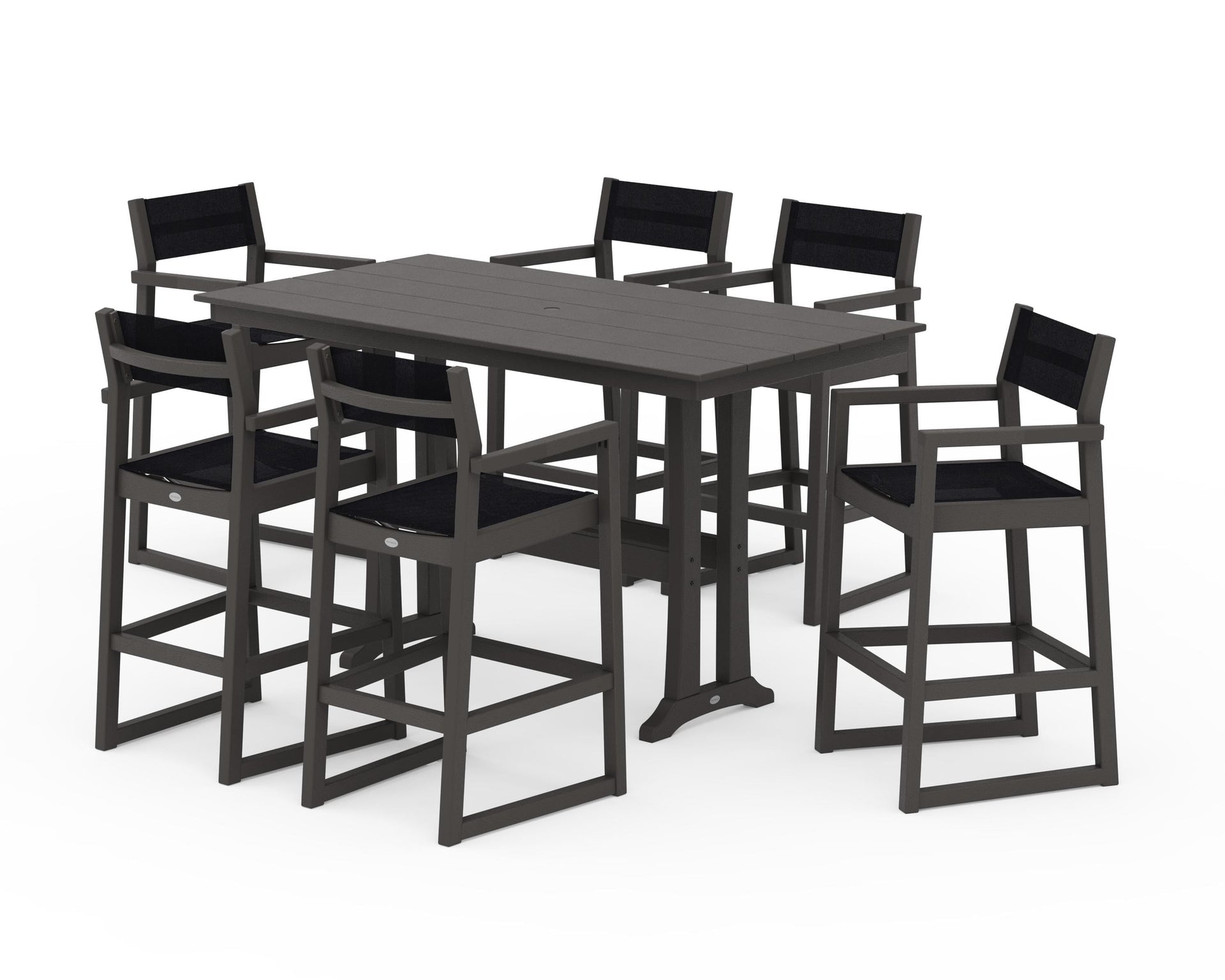 EDGE Sling Arm Chair 7-Piece Farmhouse Bar Set with Trestle Legs