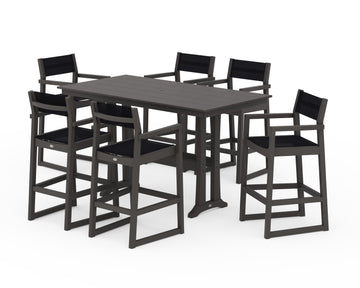 EDGE Sling Arm Chair 7-Piece Farmhouse Bar Set with Trestle Legs