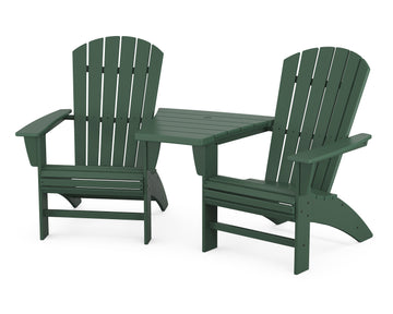 Nautical 3-Piece Curveback Adirondack Set with Angled Connecting Table