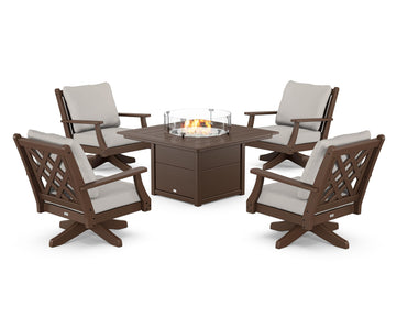Wovendale 5-Piece Deep Seating Swivel Conversation Set with Fire Pit Table