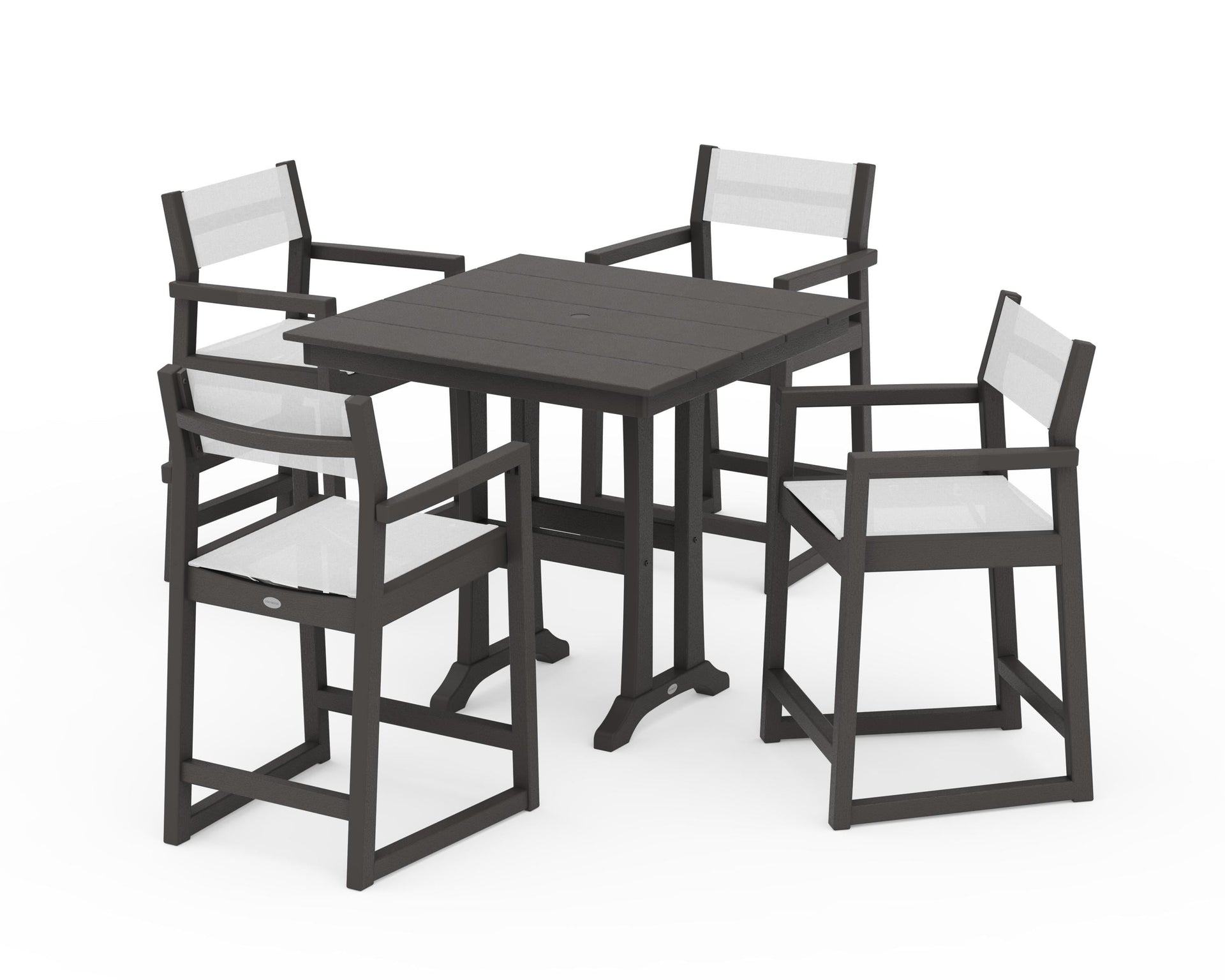 EDGE Sling Arm Chair 5-Piece Farmhouse Counter Set with Trestle Legs