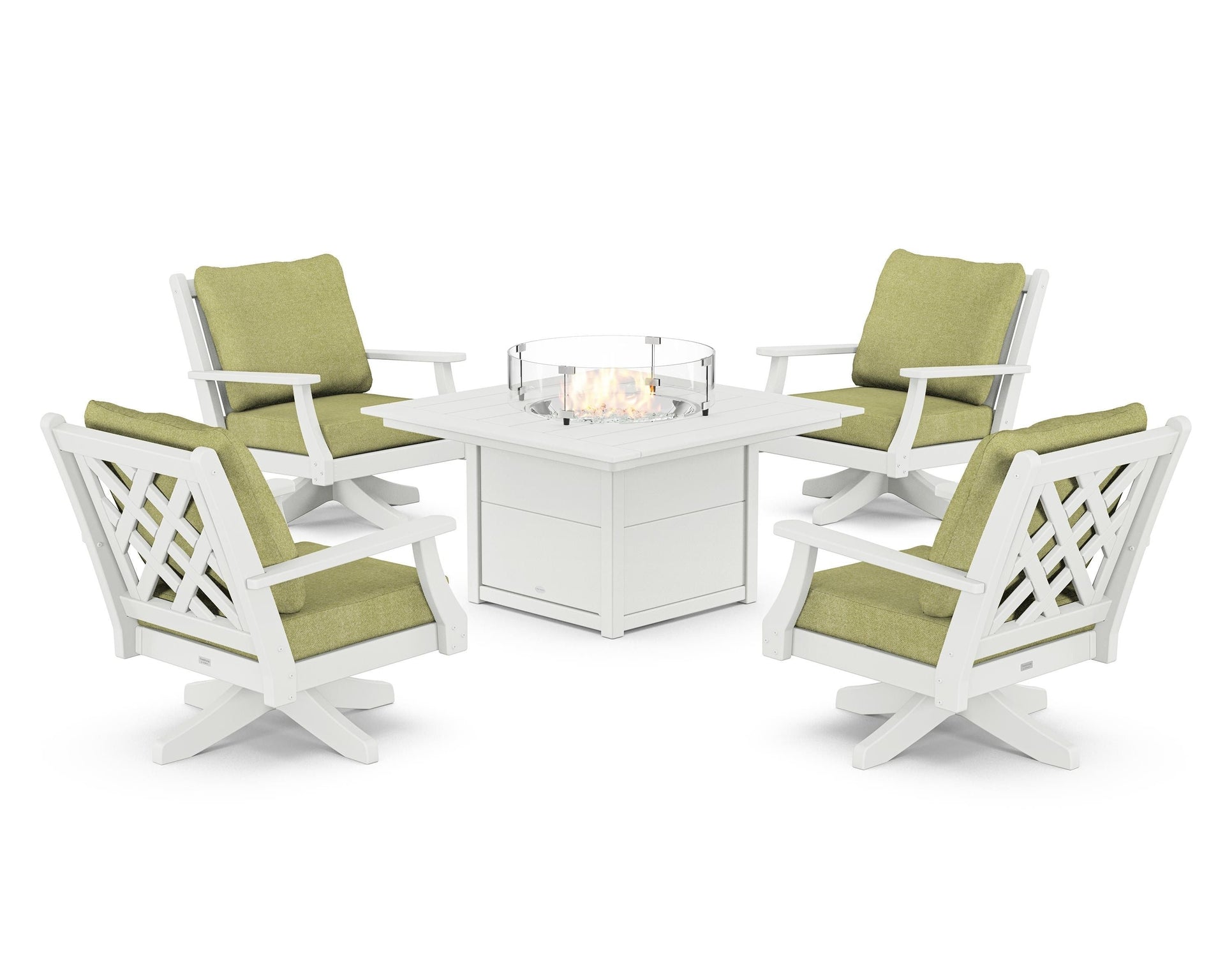 Wovendale 5-Piece Deep Seating Swivel Conversation Set with Fire Pit Table