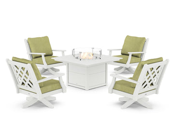 Wovendale 5-Piece Deep Seating Swivel Conversation Set with Fire Pit Table