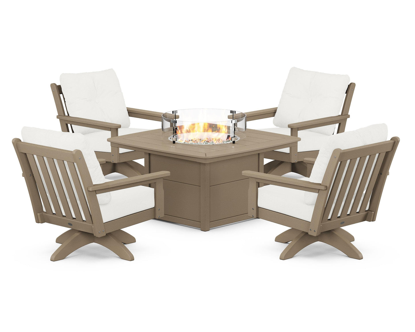 Vineyard 5-Piece Deep Seating Swivel Conversation Set with Fire Pit Table