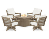 Vineyard 5-Piece Deep Seating Swivel Conversation Set with Fire Pit Table