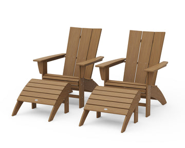 Modern Curveback Adirondack Chair 4-Piece Set with Ottomans