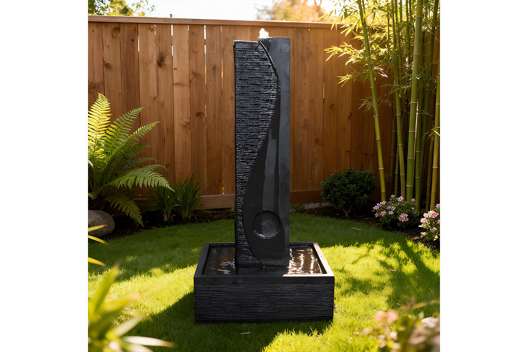 Exaco Yin Yang Outdoor Water Fountain 49" Tall with LED New