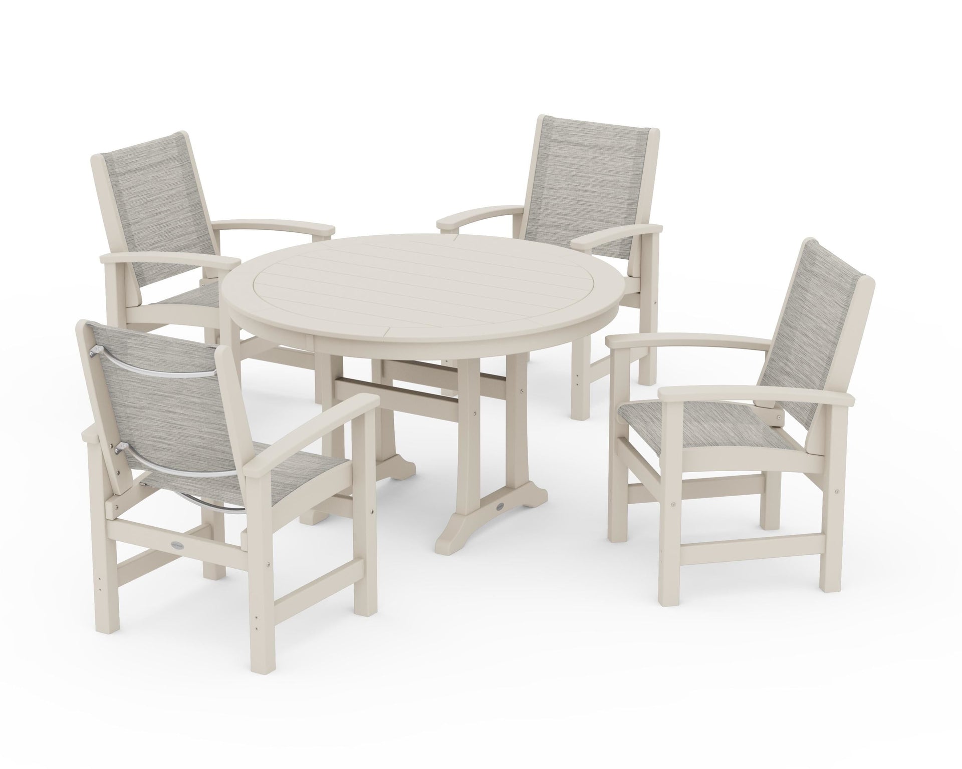 Coastal 5-Piece Round Dining Set with Trestle Legs