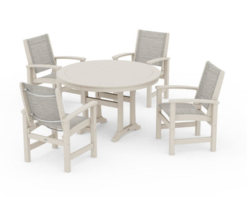 Coastal 5-Piece Round Dining Set with Trestle Legs