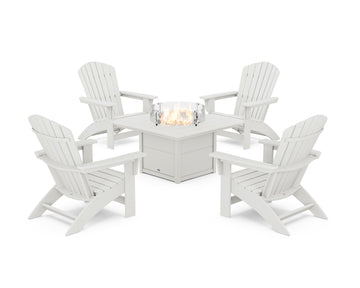 5-Piece Nautical Grand Adirondack Conversation Set with Fire Pit Table